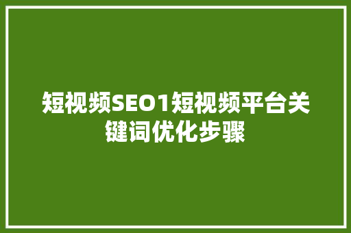 短视频SEO1短视频平台关键词优化步骤