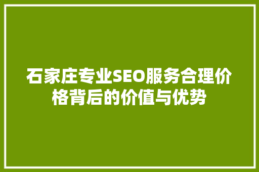 石家庄专业SEO服务合理价格背后的价值与优势