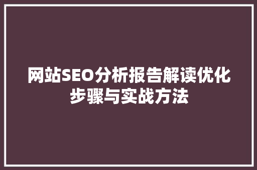 网站SEO分析报告解读优化步骤与实战方法