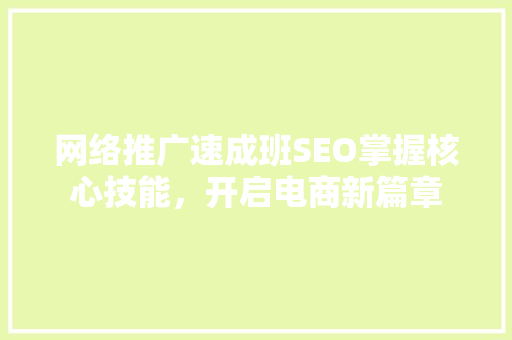 网络推广速成班SEO掌握核心技能，开启电商新篇章