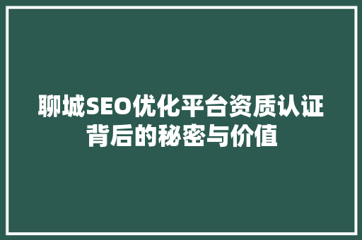 聊城SEO优化平台资质认证背后的秘密与价值