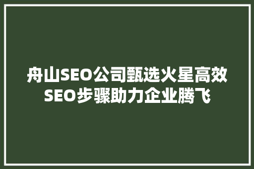舟山SEO公司甄选火星高效SEO步骤助力企业腾飞