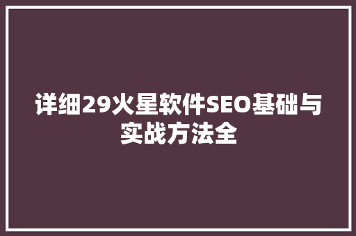 详细29火星软件SEO基础与实战方法全