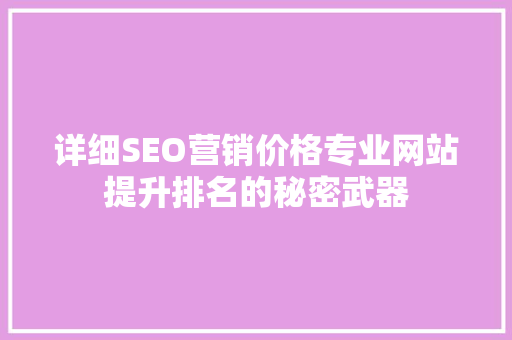 详细SEO营销价格专业网站提升排名的秘密武器