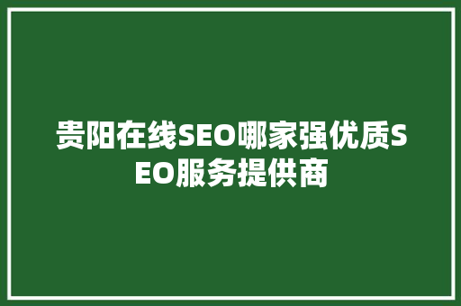 贵阳在线SEO哪家强优质SEO服务提供商
