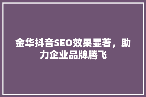 金华抖音SEO效果显著，助力企业品牌腾飞