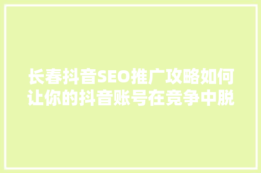 长春抖音SEO推广攻略如何让你的抖音账号在竞争中脱颖而出