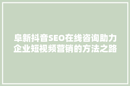 阜新抖音SEO在线咨询助力企业短视频营销的方法之路