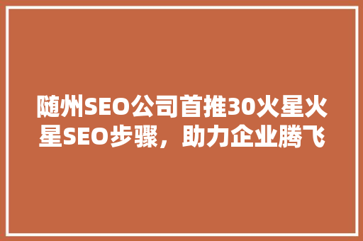 随州SEO公司首推30火星火星SEO步骤，助力企业腾飞
