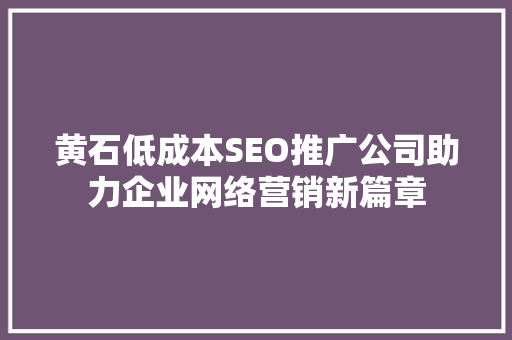 黄石低成本SEO推广公司助力企业网络营销新篇章