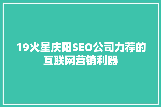 19火星庆阳SEO公司力荐的互联网营销利器