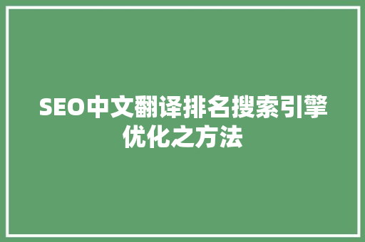 SEO中文翻译排名搜索引擎优化之方法