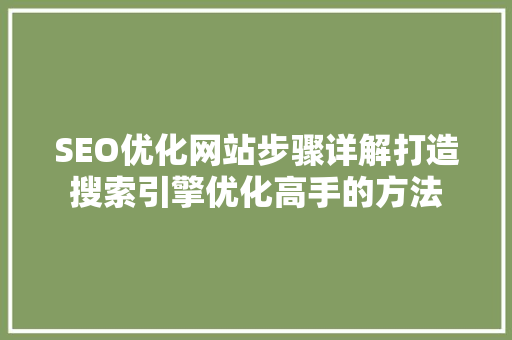 SEO优化网站步骤详解打造搜索引擎优化高手的方法