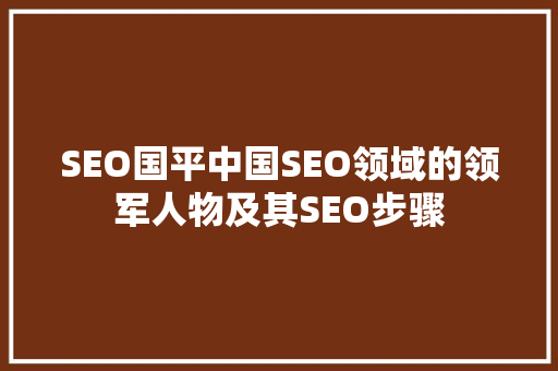 SEO国平中国SEO领域的领军人物及其SEO步骤