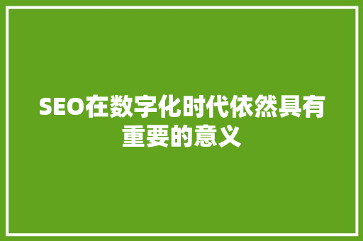 SEO在数字化时代依然具有重要的意义