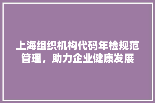 上海组织机构代码年检规范管理，助力企业健康发展