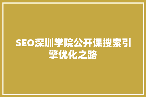 SEO深圳学院公开课搜索引擎优化之路