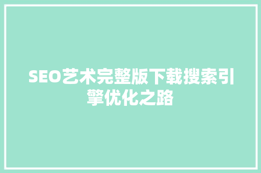 SEO艺术完整版下载搜索引擎优化之路