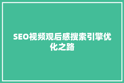 SEO视频观后感搜索引擎优化之路