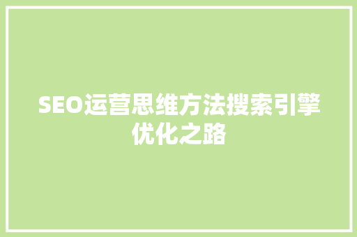 SEO运营思维方法搜索引擎优化之路