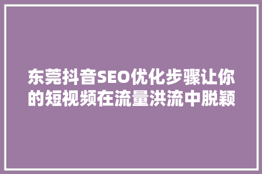 东莞抖音SEO优化步骤让你的短视频在流量洪流中脱颖而出