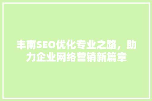 丰南SEO优化专业之路，助力企业网络营销新篇章  第1张
