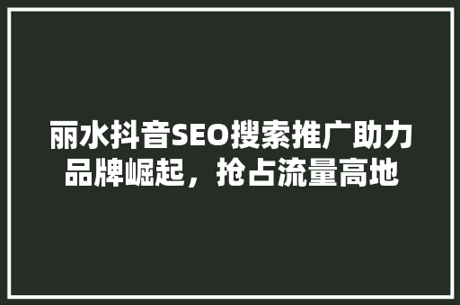 丽水抖音SEO搜索推广助力品牌崛起，抢占流量高地