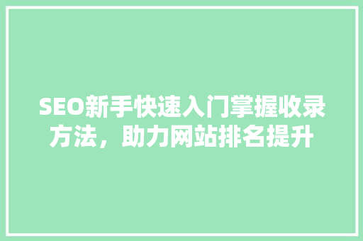 SEO新手快速入门掌握收录方法，助力网站排名提升