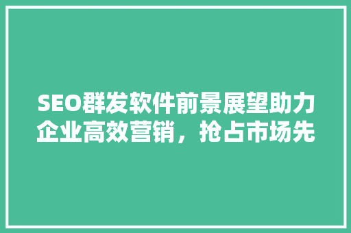 SEO群发软件前景展望助力企业高效营销，抢占市场先机