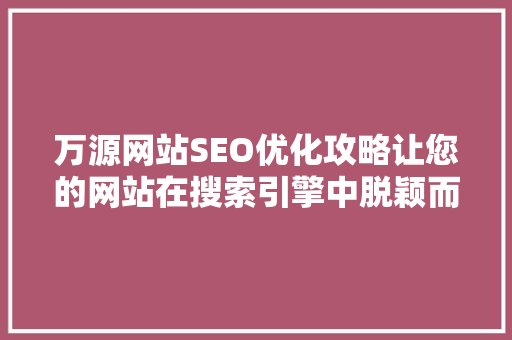 万源网站SEO优化攻略让您的网站在搜索引擎中脱颖而出