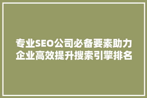 专业SEO公司必备要素助力企业高效提升搜索引擎排名  第1张