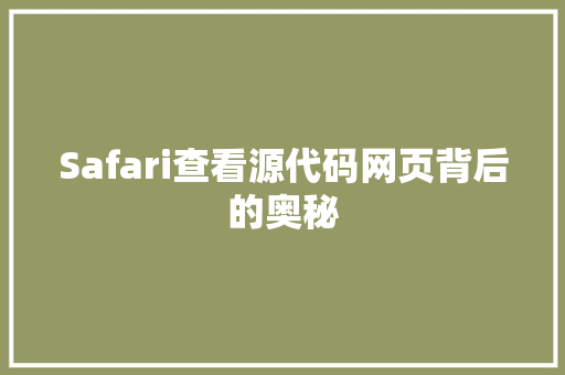 Safari查看源代码网页背后的奥秘