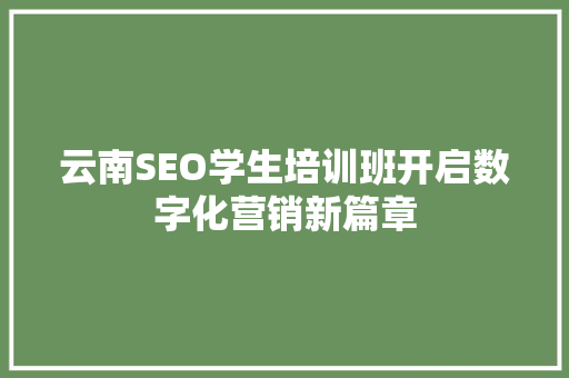 云南SEO学生培训班开启数字化营销新篇章
