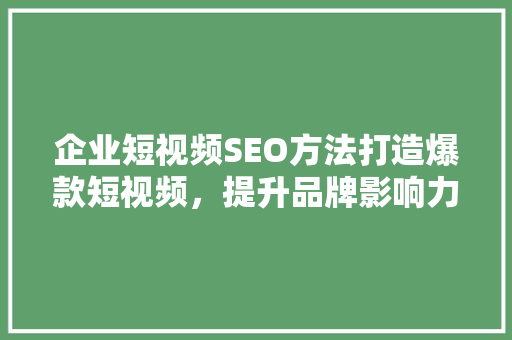 企业短视频SEO方法打造爆款短视频，提升品牌影响力