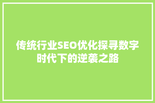 传统行业SEO优化探寻数字时代下的逆袭之路