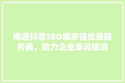 南通抖音SEO哪家强优质服务商，助力企业乘风破浪