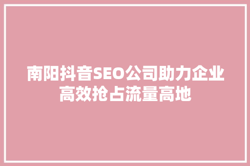 南阳抖音SEO公司助力企业高效抢占流量高地