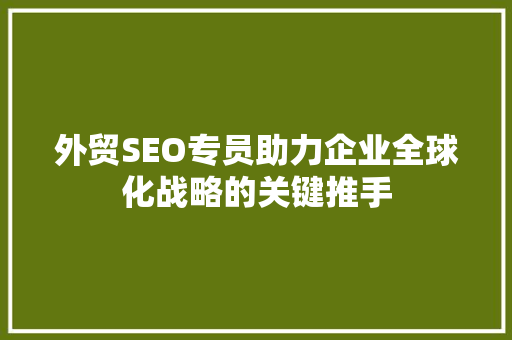 外贸SEO专员助力企业全球化战略的关键推手