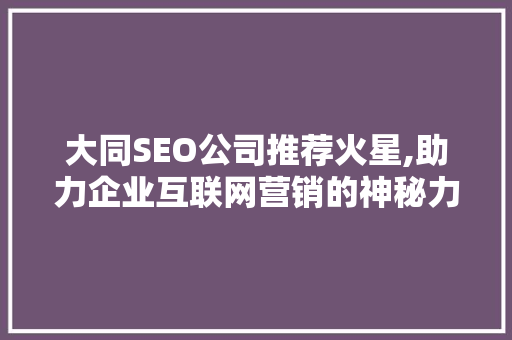 大同SEO公司推荐火星,助力企业互联网营销的神秘力量