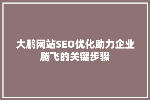 大鹏网站SEO优化助力企业腾飞的关键步骤