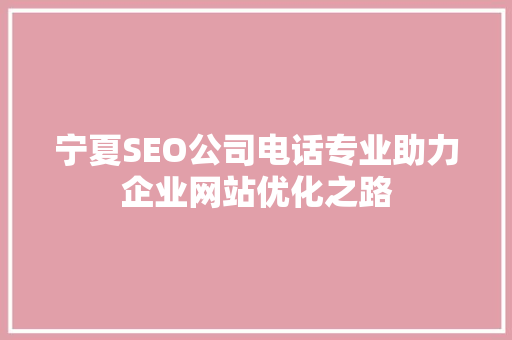 宁夏SEO公司电话专业助力企业网站优化之路