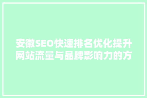 安徽SEO快速排名优化提升网站流量与品牌影响力的方法
