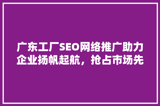 广东工厂SEO网络推广助力企业扬帆起航，抢占市场先机