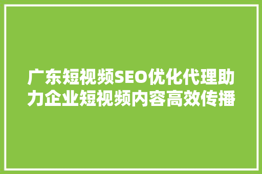 广东短视频SEO优化代理助力企业短视频内容高效传播