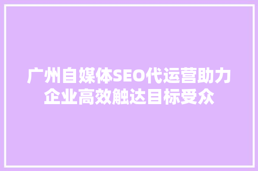 广州自媒体SEO代运营助力企业高效触达目标受众