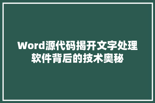 Word源代码揭开文字处理软件背后的技术奥秘