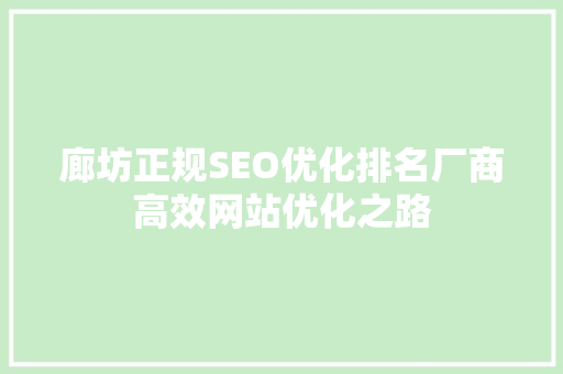 廊坊正规SEO优化排名厂商高效网站优化之路