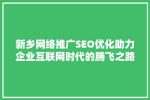 新乡网络推广SEO优化助力企业互联网时代的腾飞之路