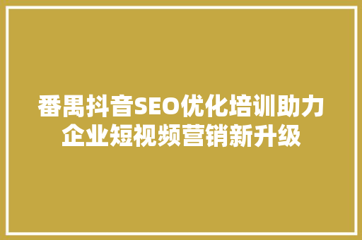 番禺抖音SEO优化培训助力企业短视频营销新升级