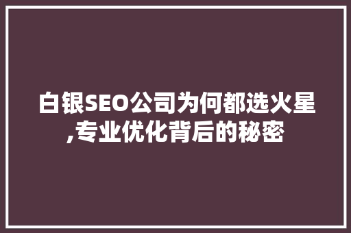 白银SEO公司为何都选火星,专业优化背后的秘密